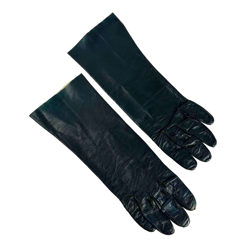 Vintage 1950’s ‘Aris of Paris’ Real Kid Navy Blue Leather Long Gloves - 7 1/2